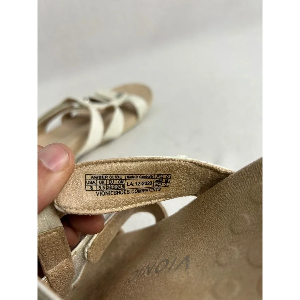 Comfort Orthopedic Vionic Womens 8 Cream Amber Slide Sandals